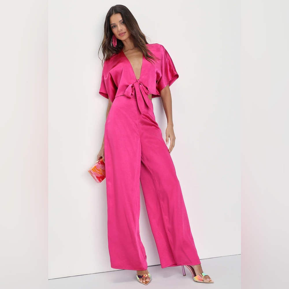 Flirt For Fun Tie-Front Two-Piece Wide-Leg Jumpsuit